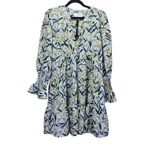 Pomander Place Light Blue Floral Tiered Mini Dress